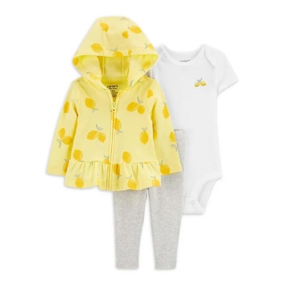 NWT Carter's Child of Mine Baby Girl Cardigan Outfit Set, 3-Piece, Yellow Lemons - Picture 1 of 7